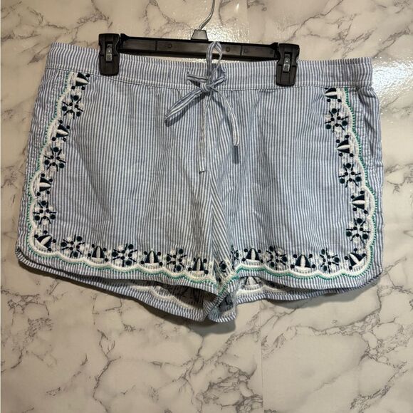 Vineyard Vines Blue White Pin Stripe Embroidered Pull On Cotton Shorts Size L - Picture 1 of 9